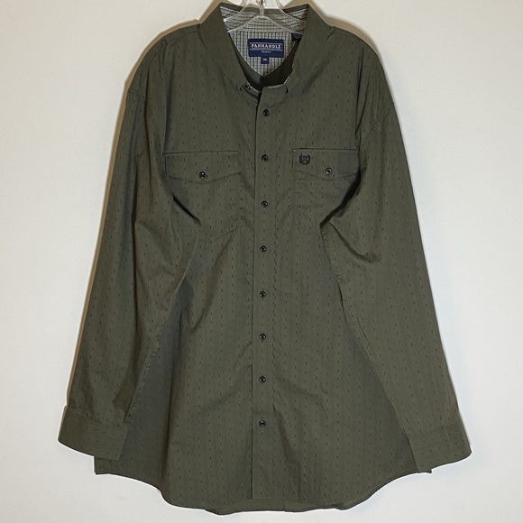 Panhandle Shirt Mens XXL Green Flip Cuff Long Sleeve Button Down Western Rodeo - Picture 1 of 16